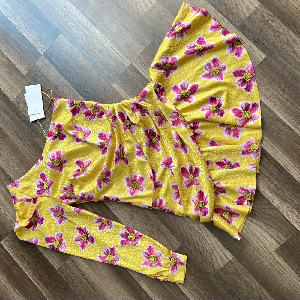 Borgo De Nor Yellow Purple Jacquard Satin One Shoulder Christina Dress 4 NTW - Picture 9 of 14